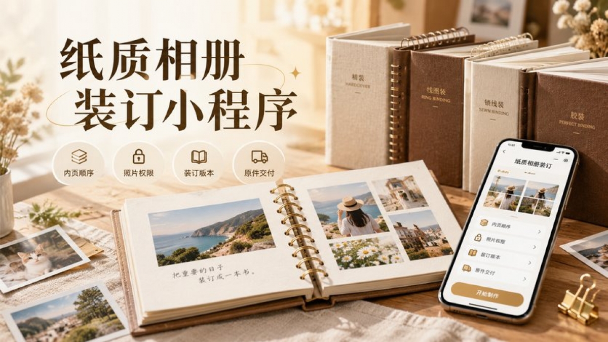 纸质相册装订小程序怎么做？内页顺序、照片权限、装订版本和原件交付如何管理