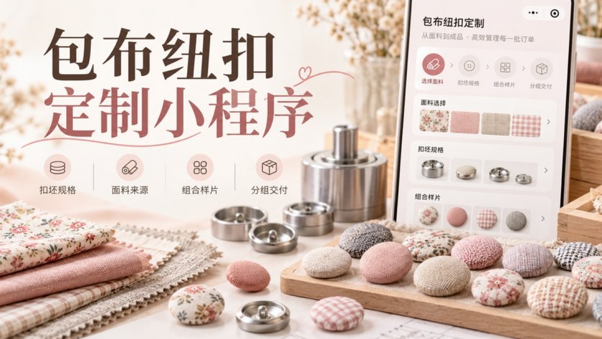 包布纽扣定制小程序怎么做？扣坯规格、面料来源、组合样片和分组交付如何设计
