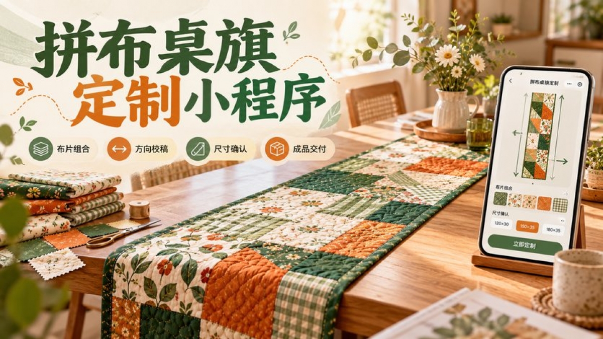 拼布桌旗定制小程序怎么做？布片组合、方向校稿、尺寸确认和成品交付如何管理