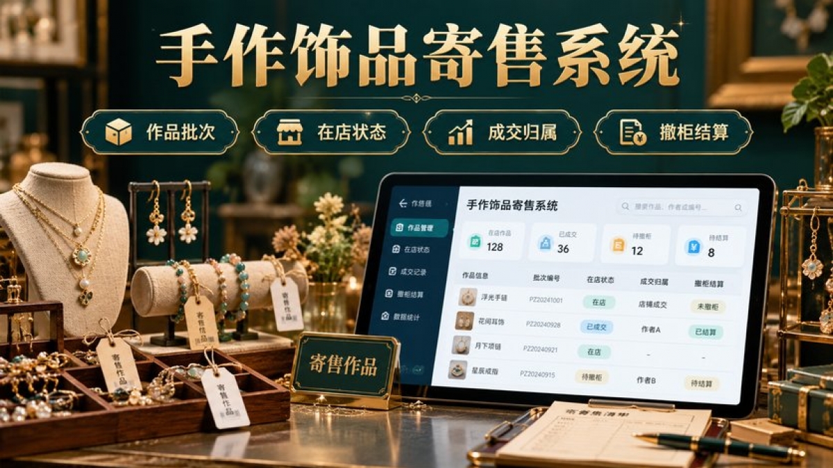 商业手作饰品寄售系统怎么做？作品批次、在店状态、成交归属和撤柜结算如何管理