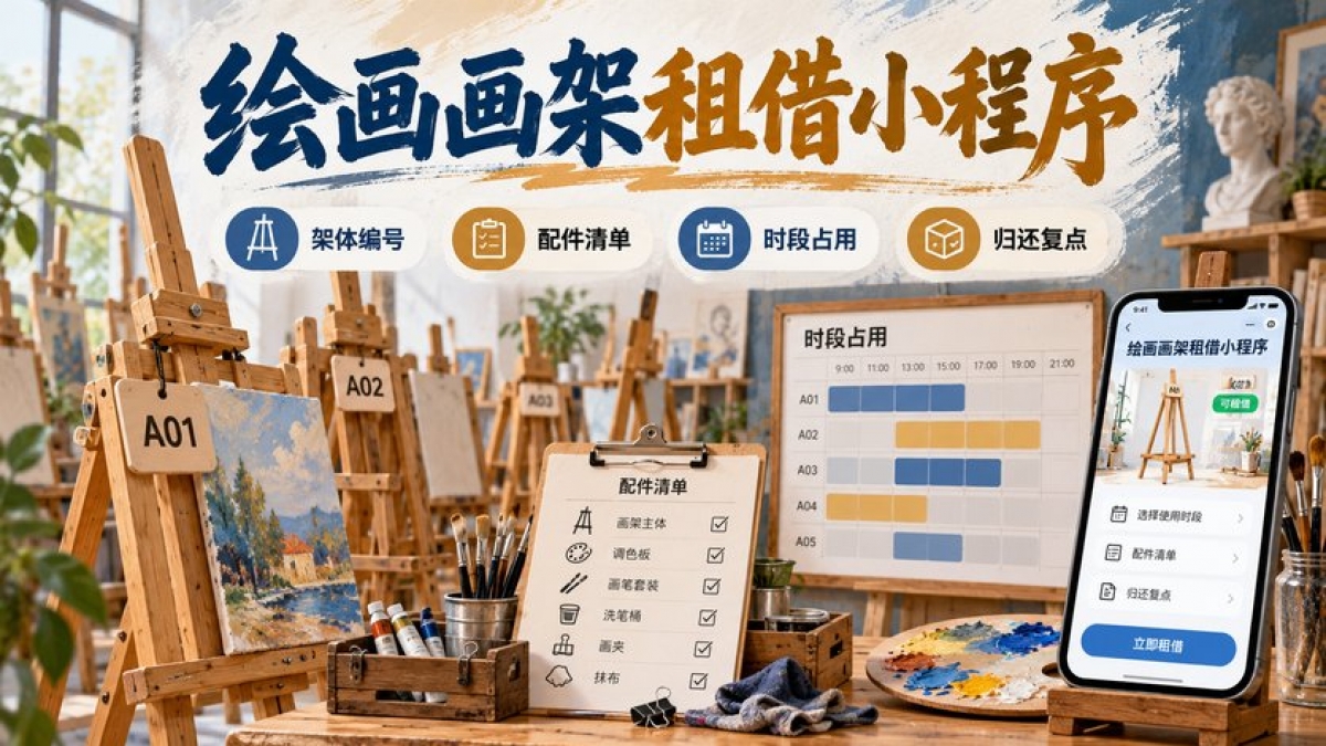 绘画画架租借小程序怎么做？架体编号、配件清单、时段占用和归还复点如何设计