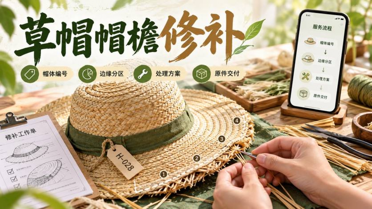 草帽帽檐修补小程序怎么做？帽体编号、边缘分区、处理方案和原件交付如何管理