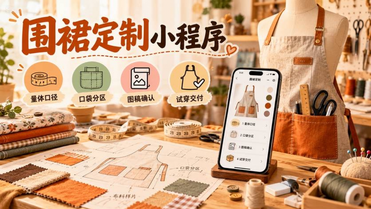布艺围裙定制小程序怎么做？量体口径、口袋分区、图稿确认和试穿交付如何管理