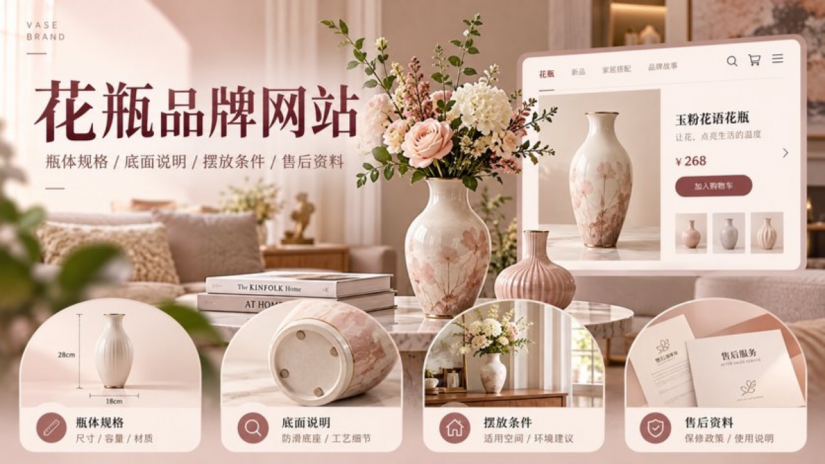 家用花瓶品牌网站怎么建设？瓶体规格、底面说明、摆放条件和售后资料如何呈现