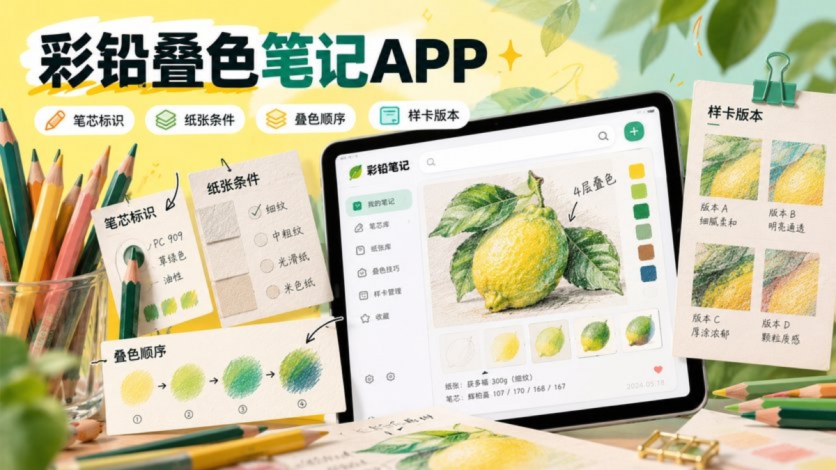 个人彩铅叠色笔记APP怎么做？笔芯标识、纸张条件、叠色顺序和样卡版本如何设计