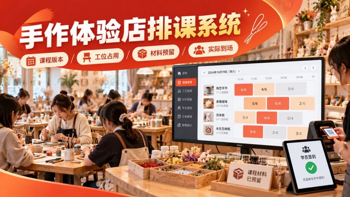 商业手作体验店排课系统怎么做？课程版本、工位占用、材料预留和实际到场如何管理