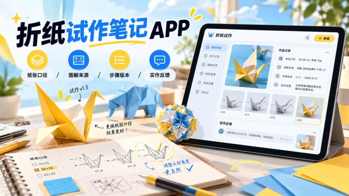 个人折纸试作笔记APP怎么做？纸张口径、图解来源、步骤版本和实作反馈如何管理