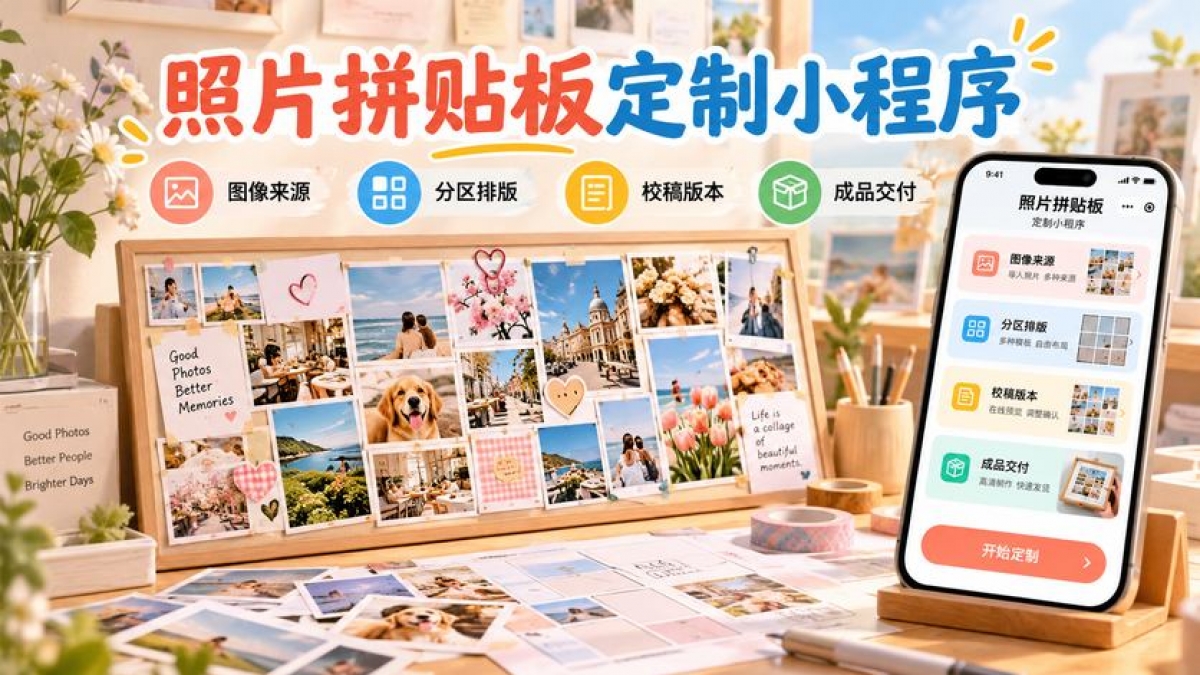 照片拼贴板定制小程序怎么做？图像来源、分区排版、校稿版本和成品交付如何设计