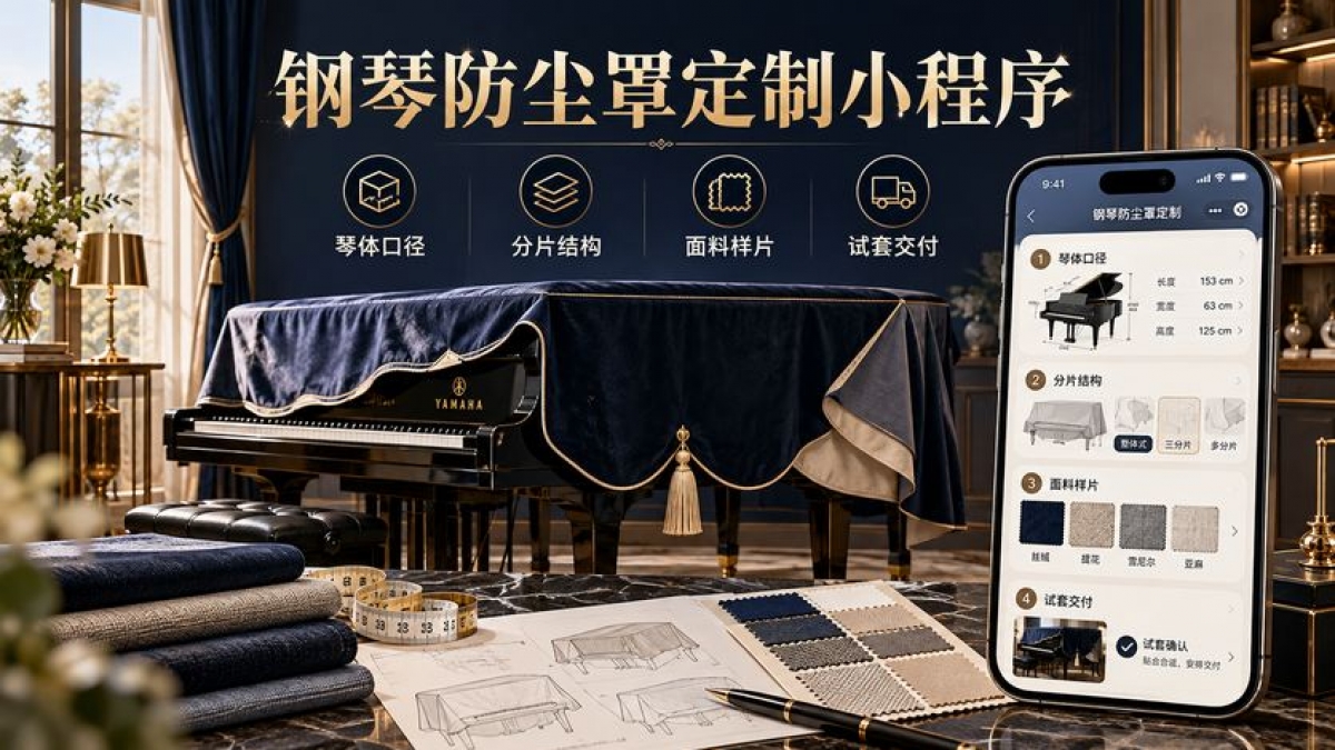 钢琴防尘罩定制小程序怎么做？琴体口径、分片结构、面料样片和试套交付如何设计