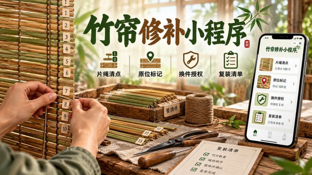 家用竹帘修补小程序怎么做？片绳清点、原位标记、换件授权和复装清单如何管理