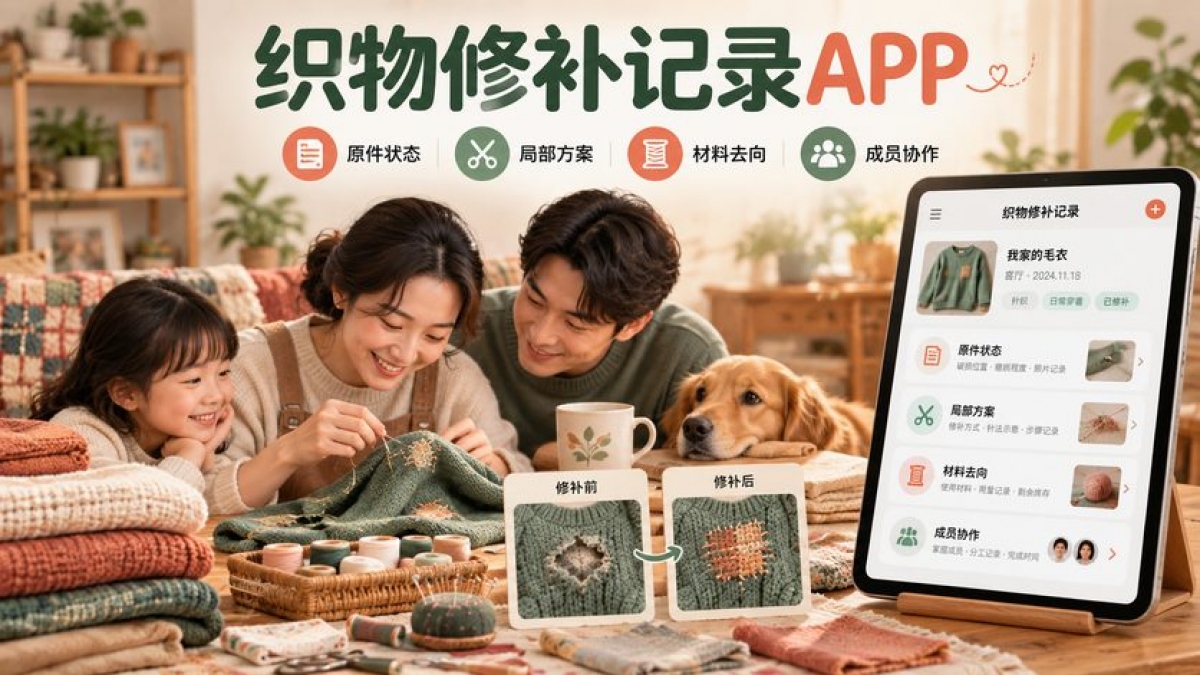 家庭织物修补记录APP怎么做？原件状态、局部方案、材料去向和成员协作如何设计