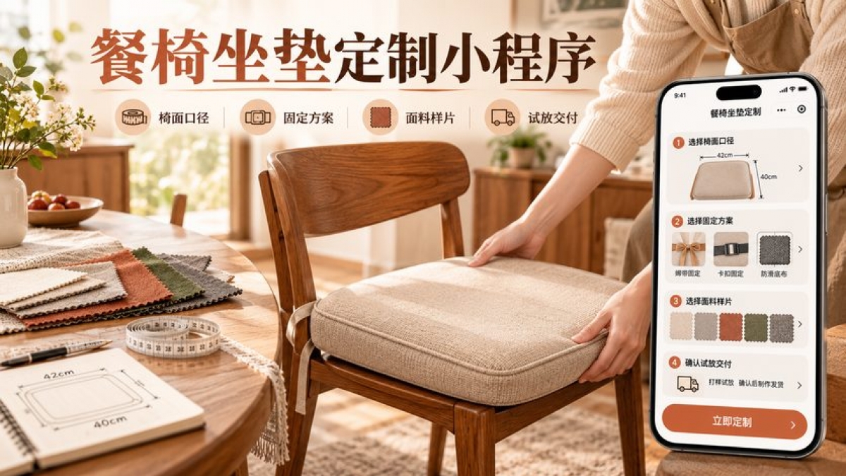 餐椅坐垫定制小程序怎么做？椅面口径、固定方案、面料样片和试放交付如何管理