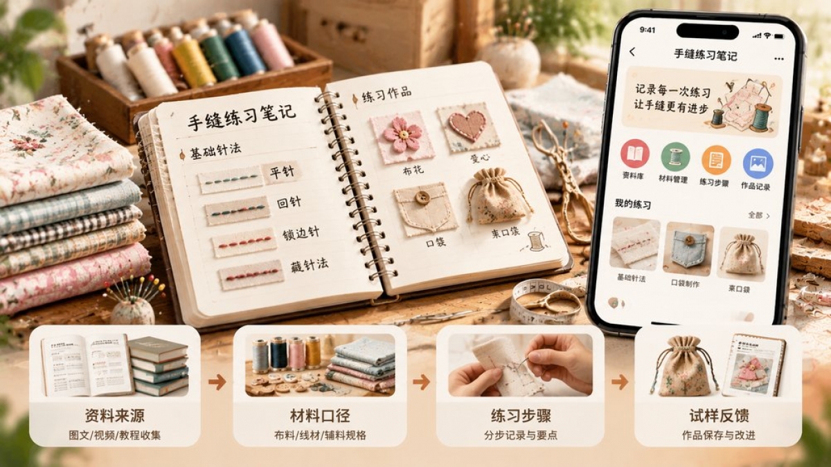 个人手缝练习笔记APP怎么做？资料来源、材料口径、练习步骤和试样反馈如何管理