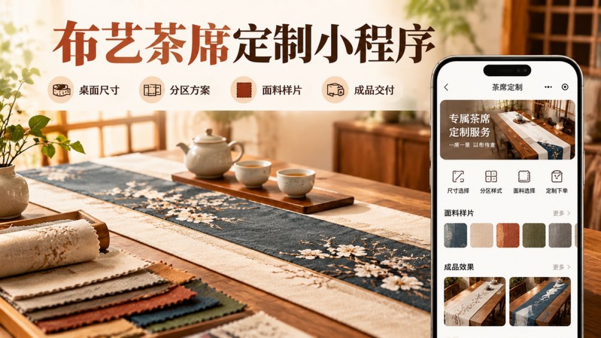 布艺茶席定制小程序怎么做？桌面口径、分区方案、面料样片和成品交付如何管理