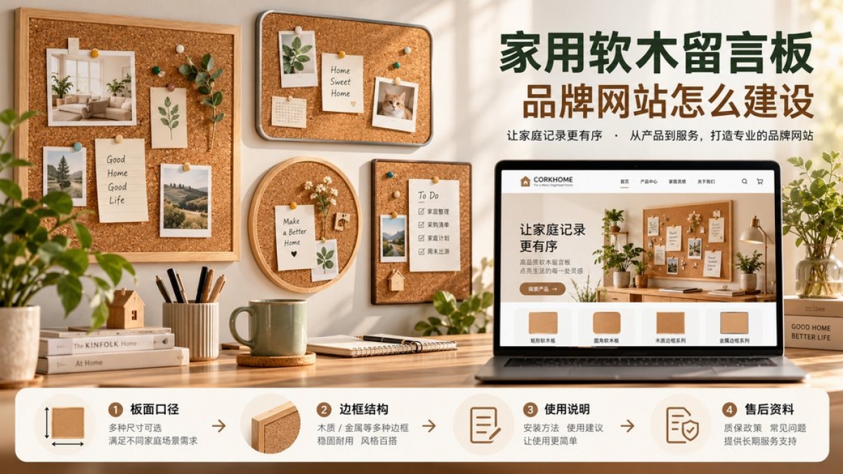 家用软木留言板品牌网站怎么建设？板面口径、边框结构、使用说明和售后资料如何呈现