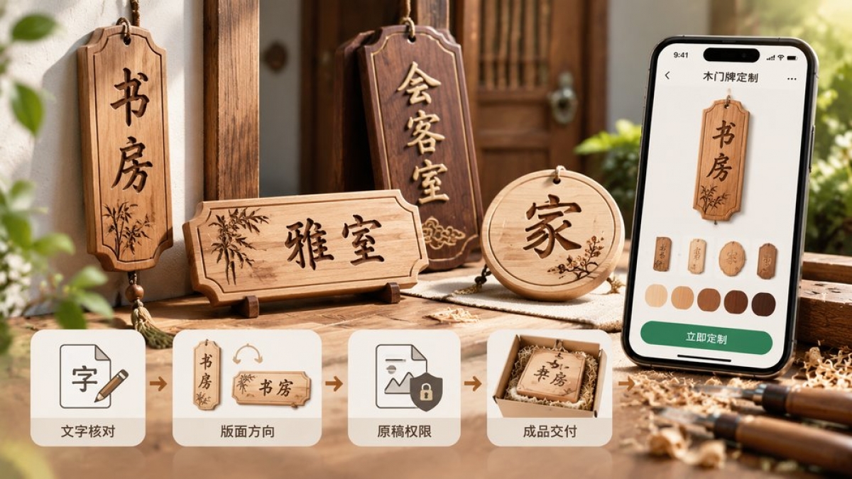 私人木门牌定制小程序怎么做？文字核对、版面方向、原稿权限和成品交付如何管理