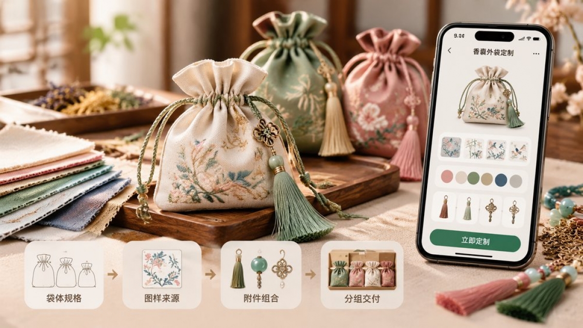 香囊外袋定制小程序怎么做？袋体规格、图样来源、附件组合和分组交付如何设计