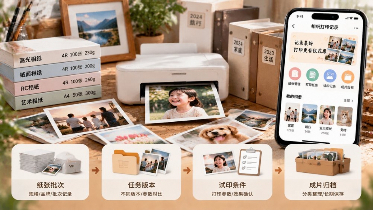 家庭相纸打印记录APP怎么做？纸张批次、任务版本、试印条件和成片归档如何设计