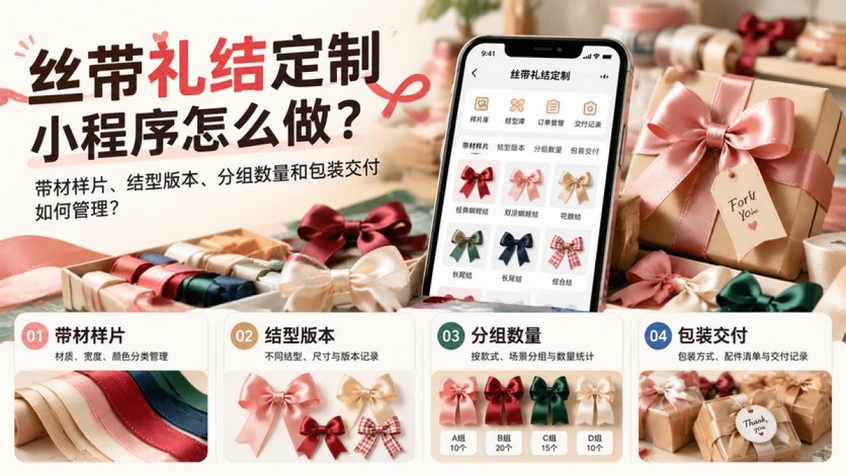 丝带礼结定制小程序怎么做？带材样片、结型版本、分组数量和包装交付如何管理