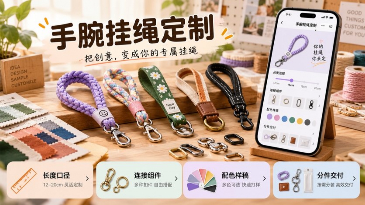 手腕挂绳定制小程序怎么做？长度口径、连接组件、配色样稿和分件交付如何设计