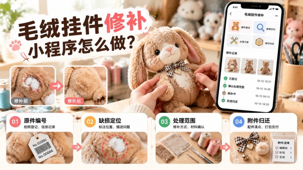 毛绒挂件局部修补小程序怎么做？原件编号、缺损定位、处理范围和附件归还如何管理