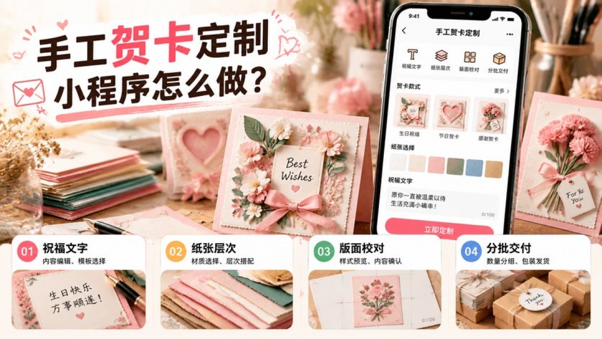 手工贺卡定制小程序怎么做？祝福文字、纸张层次、版面校对和分批交付如何设计