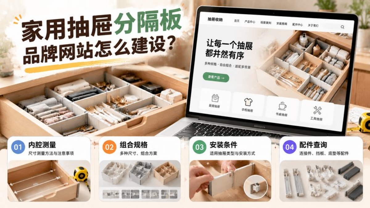 家用抽屉分隔板品牌网站怎么建设？内腔测量、组合规格、安装条件和配件查询如何组织