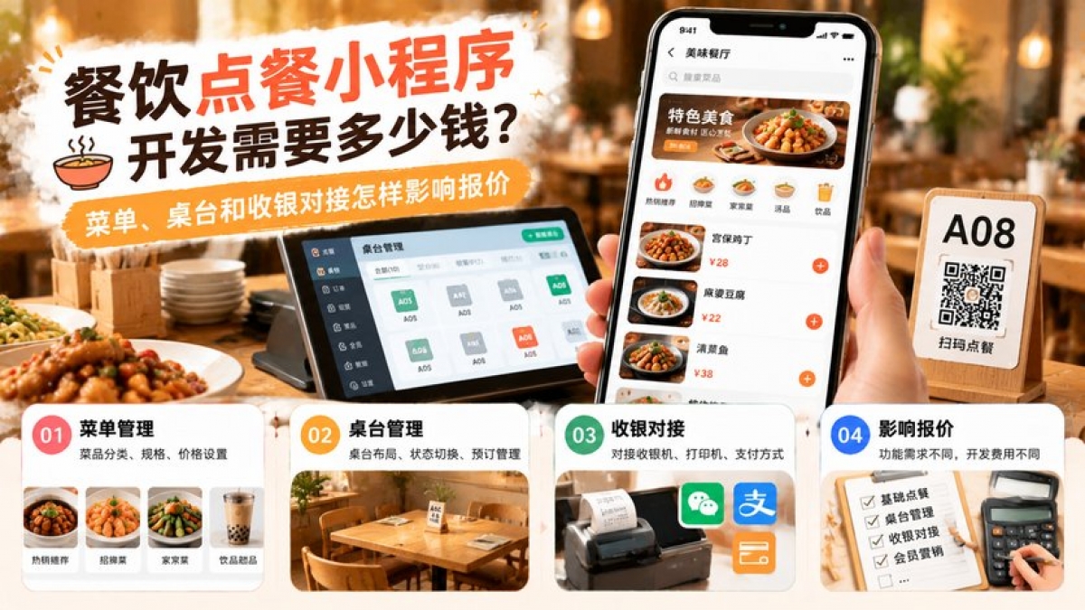 餐饮点餐小程序开发需要多少钱？菜单、桌台和收银对接怎样影响报价