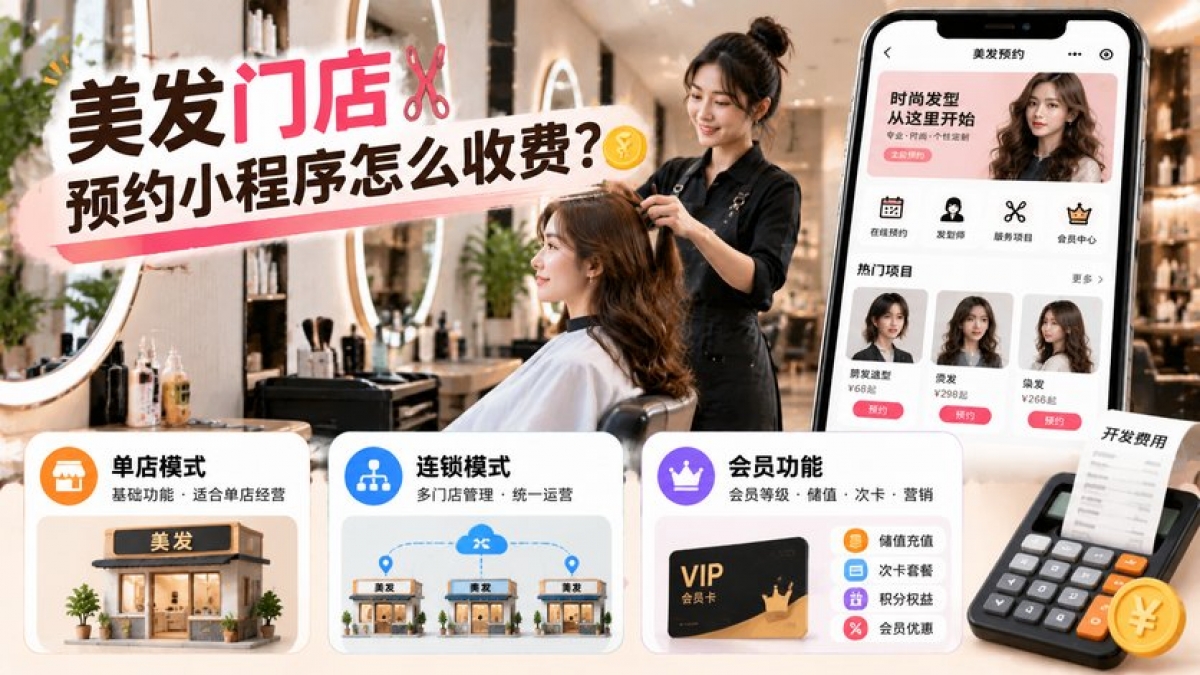 美发门店预约小程序怎么收费？单店、连锁和会员功能怎样影响预算