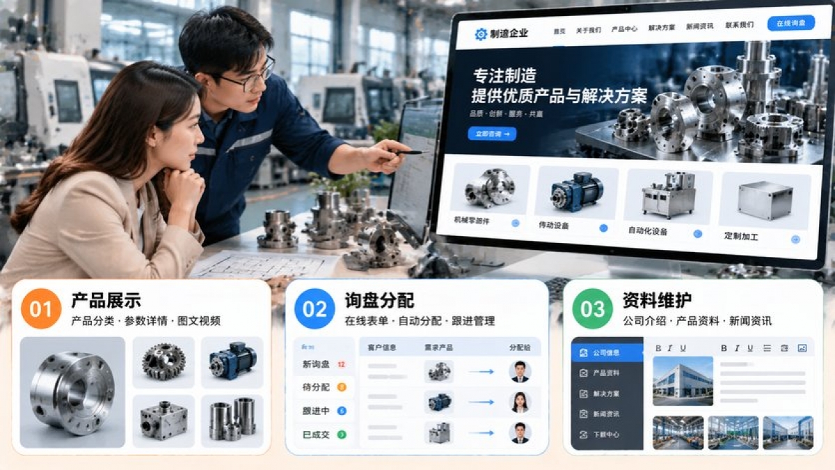 制造企业官网建设有哪些功能？产品展示、询盘分配和资料维护如何安排