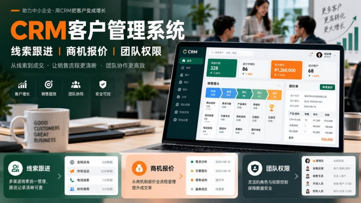 中小企业CRM客户管理系统怎么选？线索跟进、商机报价和团队权限如何验收