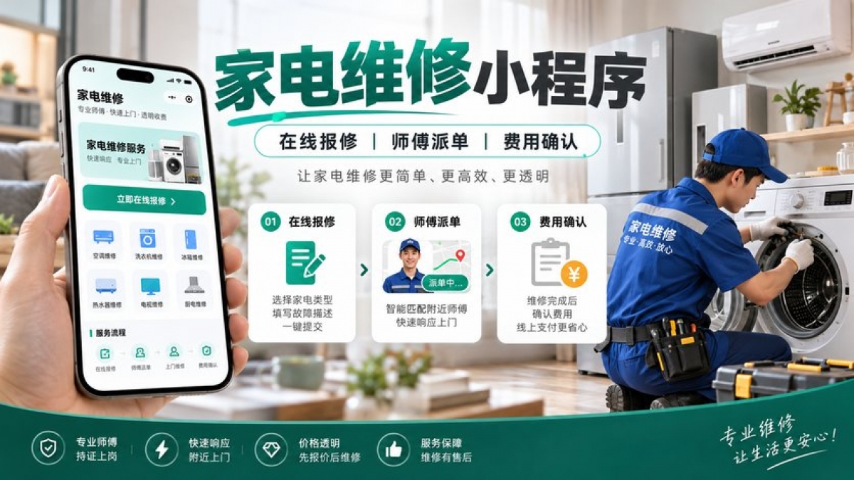 家电维修小程序有哪些必备功能？在线报修、师傅派单和费用确认如何设计