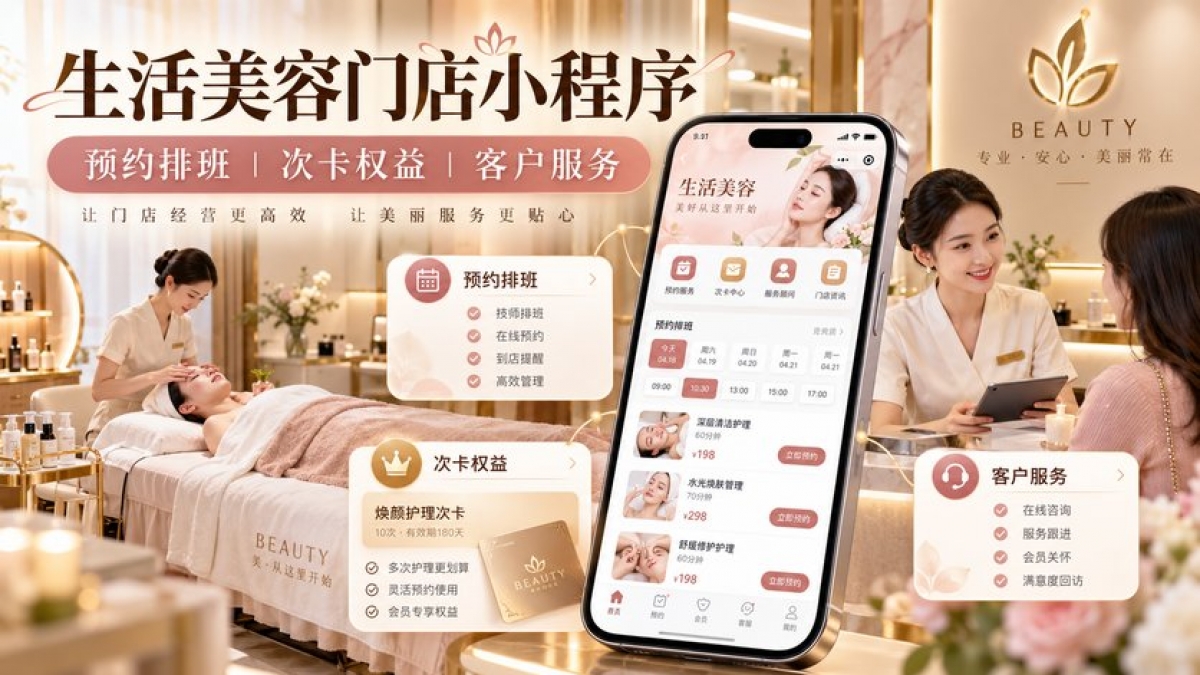 生活美容门店小程序怎么规划？预约排班、次卡权益和客户服务如何分阶段上线