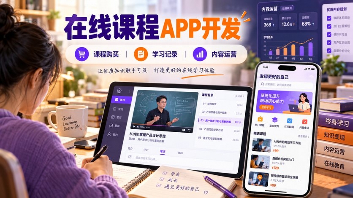 在线课程APP开发有哪些功能？课程购买、学习记录和内容运营如何规划