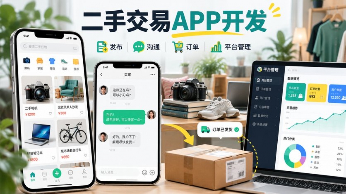 二手交易APP开发有哪些功能？发布沟通、订单履约和平台管理如何设计