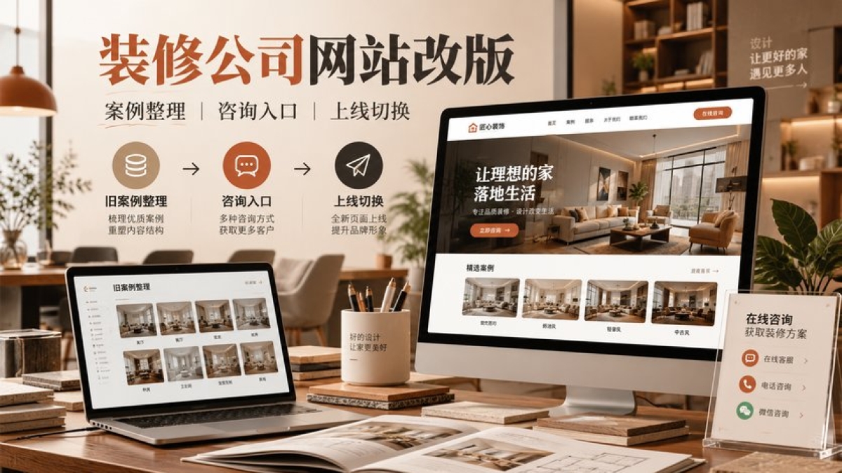 装修公司网站改版怎么做？旧案例整理、咨询入口和上线切换要注意什么