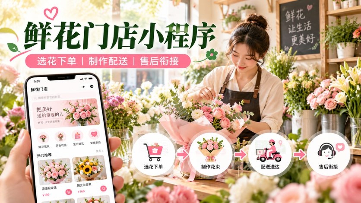 鲜花门店小程序有哪些常用功能？从选花下单到制作配送和售后如何衔接