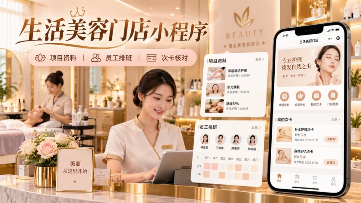 生活美容门店小程序上线前要准备什么？项目资料、员工排班和次卡怎么核对