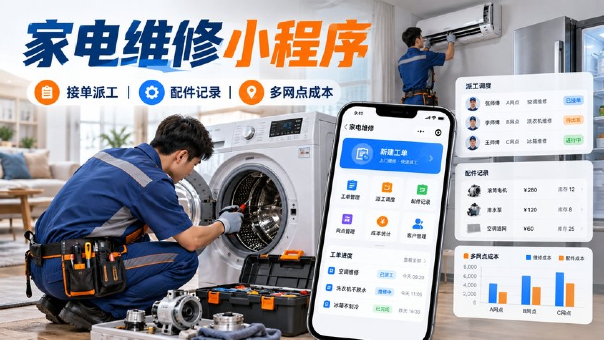 家电维修小程序开发预算怎么评估？接单派工、配件记录和多网点有哪些成本