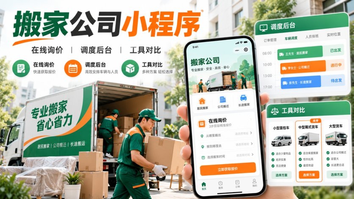 搬家公司小程序怎么选方案？在线询价、调度后台和现有工具如何比较