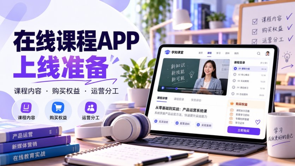 在线课程APP上线前要准备哪些资料？课程内容、购买权益和运营分工怎么整理