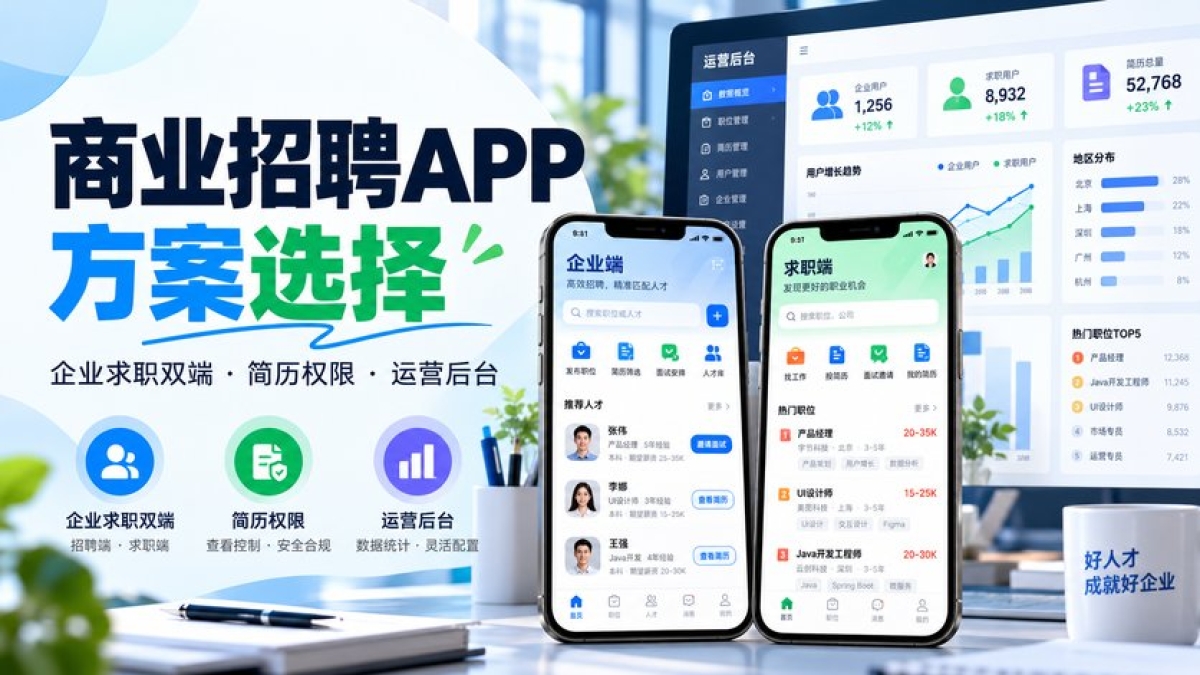 商业招聘APP怎么选方案？企业求职双端、简历权限和运营后台要比较什么
