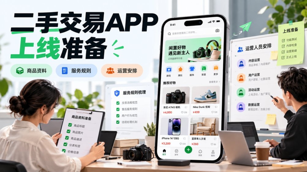 二手交易APP上线前要准备什么？商品资料、服务规则和运营人员怎么安排