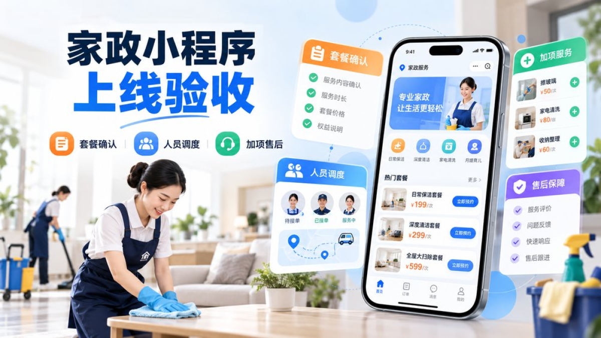 家政服务小程序上线前怎么验收？套餐确认、人员调度和加项售后要测什么