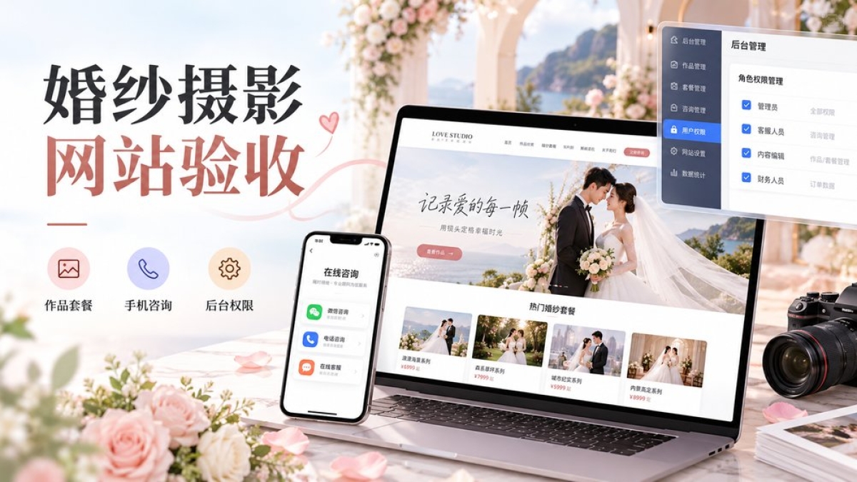 婚纱摄影网站上线前怎么验收？作品套餐、手机咨询和后台权限要测什么