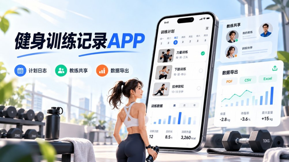 健身训练记录APP需要哪些功能？计划日志、教练共享和数据导出怎么衔接